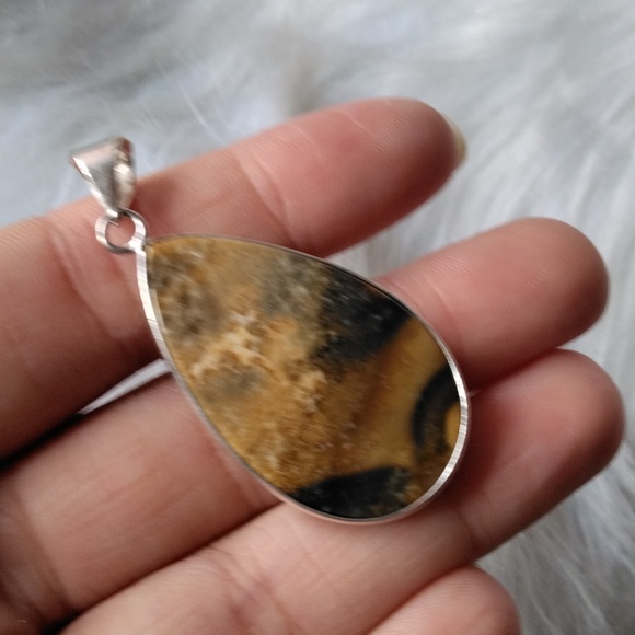 Ocean Jasper Silver Plated Stone Necklace Pendant - Picture 2 of 3